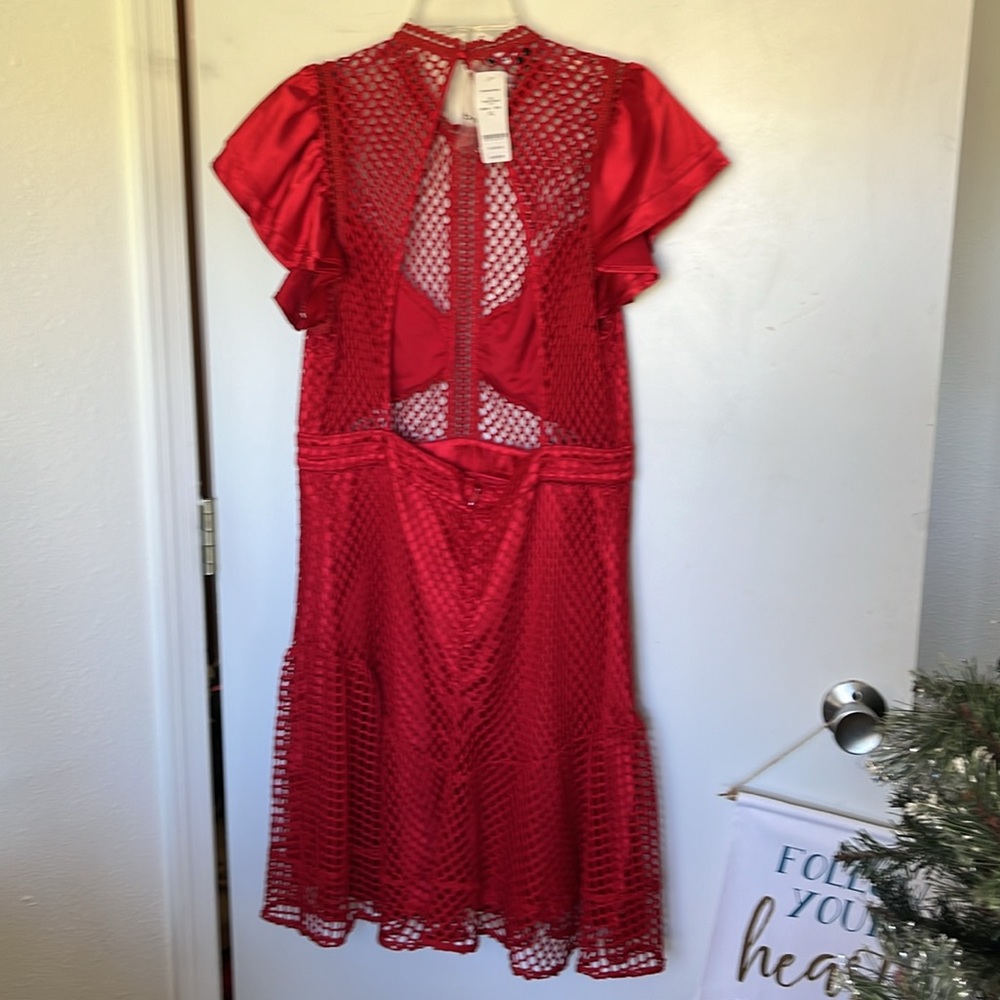 Bebe satin and open cut out mesh lipstick red dress NWT $139 retail sexy
